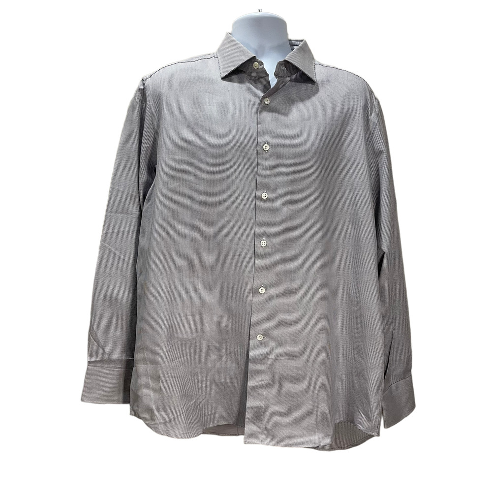 Canali Button Front Dress Shirt Men's 44-17S Blue Made in Italy 100% Cotton